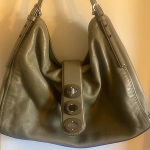 CoachCarlyle ~Rare Triple Turn Lock 32325 Olive Gray Leather Shoulder Bag